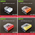 10pcs 2273 2773 Original Wago Wiring Terminal 2273-202/203/204/205 2773-402 403/404/405/406/408 Hard Wire Splitting Connector