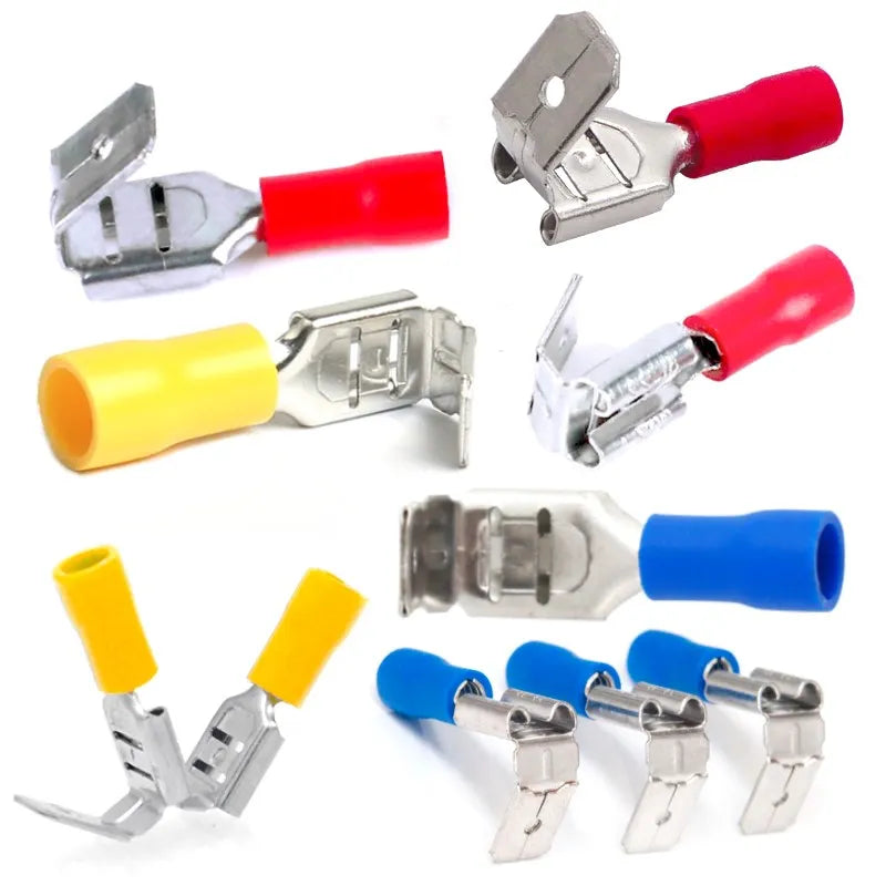 50Pcs PBDD Piggy Back Disconnectors, Pre-insulated Wire Terminals (Red/Blue/Yellow 1.25-5.5mm) - Insulated Spade Connectors