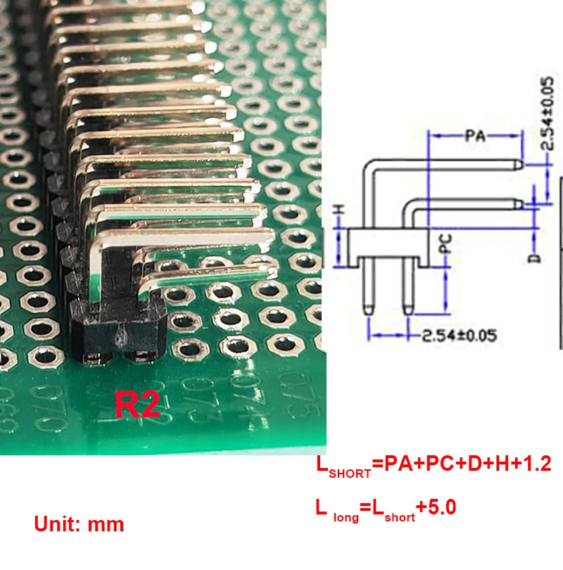 10pc 2.54mm 2x40P Right Angle RA 90D Double Row Rohs Reflow Gold Cuttabl Long PA=3/6/9/12mm PCB Jumper Male Pin Header Connector