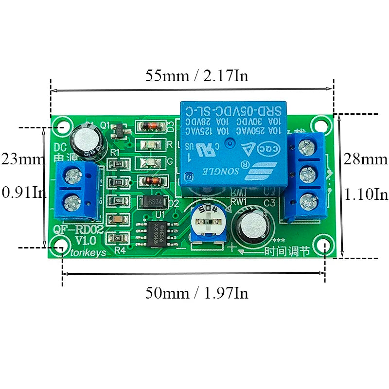NE555 Time Delay Relay Module Adjustable DC5V/12V/24V 5s/60s/240s Turn off Switch Module for Electronics
