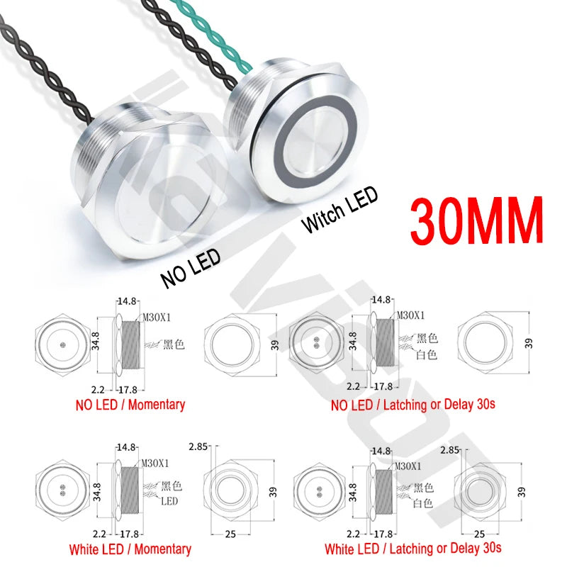 IP68 Piezo Switch 12/16/19/22/30mm Latching Waterproof Metal Touch Switch Stainless Steel Momentary Piezoelectric Ceramic Switch