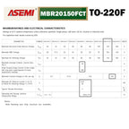 MBR20150FCT Schottky Barrier Rectifier Diode 20A 150V ASEMI TO-220F For Laptop GaN Charger