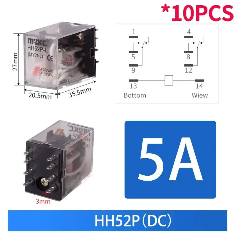 10PCS Miniature Control Relays Small Intermediate Relay AC 12V DC 24V AC220 HH52P HH53P HH54P HH62P HH63P HH64P MY2P MY2NJ