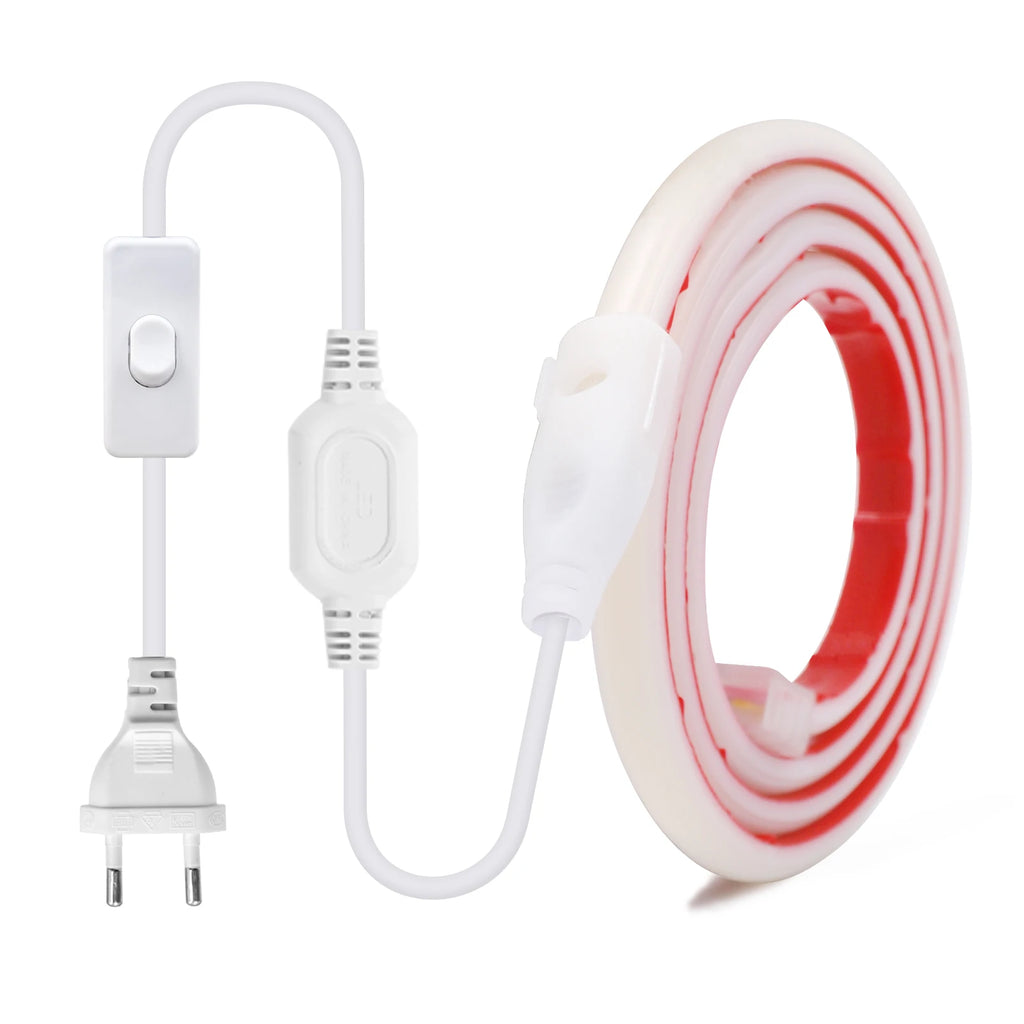 220V Dimmable COB LED Neon Strip Light 288Leds/M IP67 With Switch/Dimmer EU Plug Flexible Adhesive Tape for Home Garden Lighting