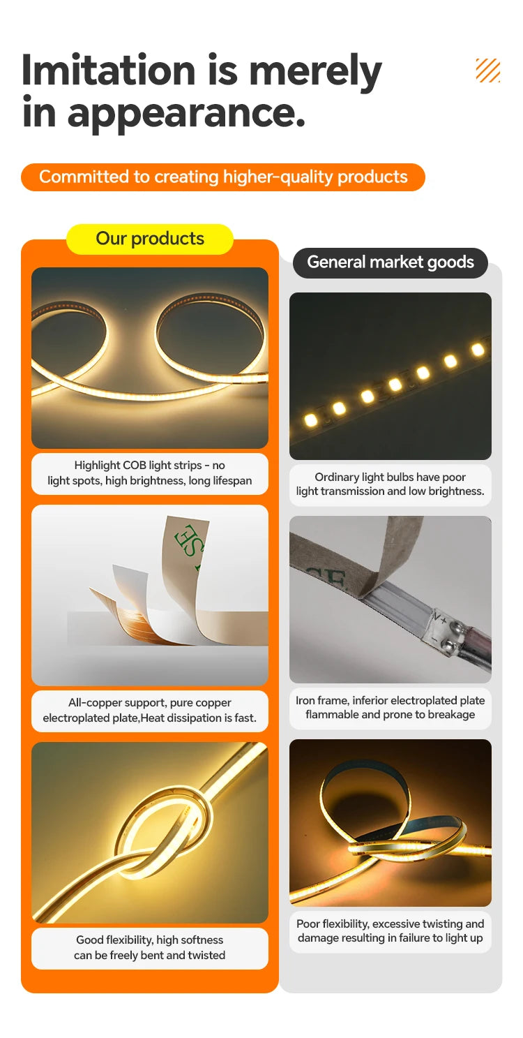 DC5V USB COB LED Strip Light 320LED/m High Density Flexible Self‑Adhesive LED Tape 3000K‑6500K For Cabinet TV Backdrop Decor