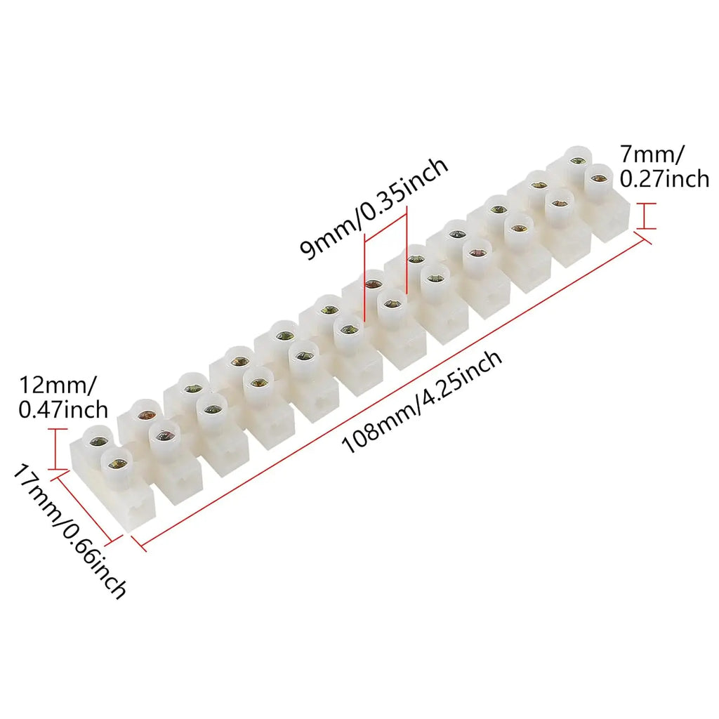 10/20 Pack Terminal Block, 12-Position Dual Row Terminal Strip Screw Terminal Electric Barrier Block for Small Home Projects