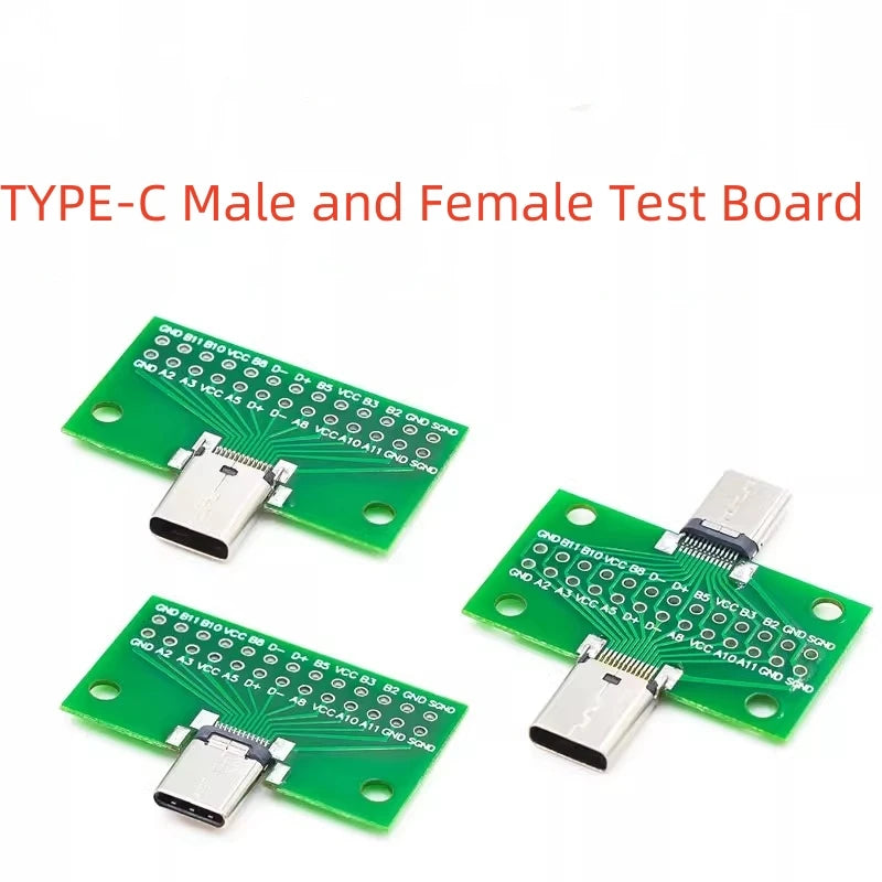 1PCS Type-C Revolution Female Test Board Adapter Plate with Pin Row 24P Male Seat Resistance Card USB3.1 Data Line Adapter