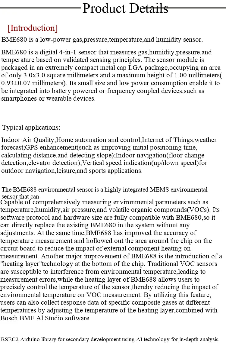 BME680 BME688 Environmental Sensor Air Quality/Atmospheric Pressure/Temperature/Humidity Sensor Module