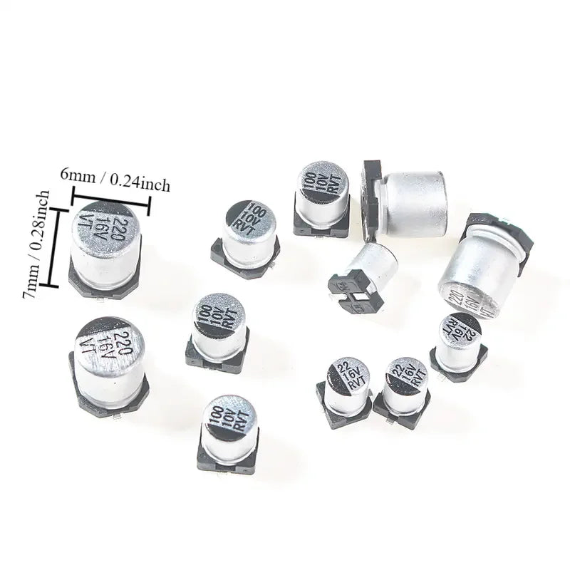 130PCS SMD Aluminum Electrolytic Capacitor 1UF-220UF 13 Value Aluminum Electrolytic Capacitor Combination Kit 10V 16V 25V 50V