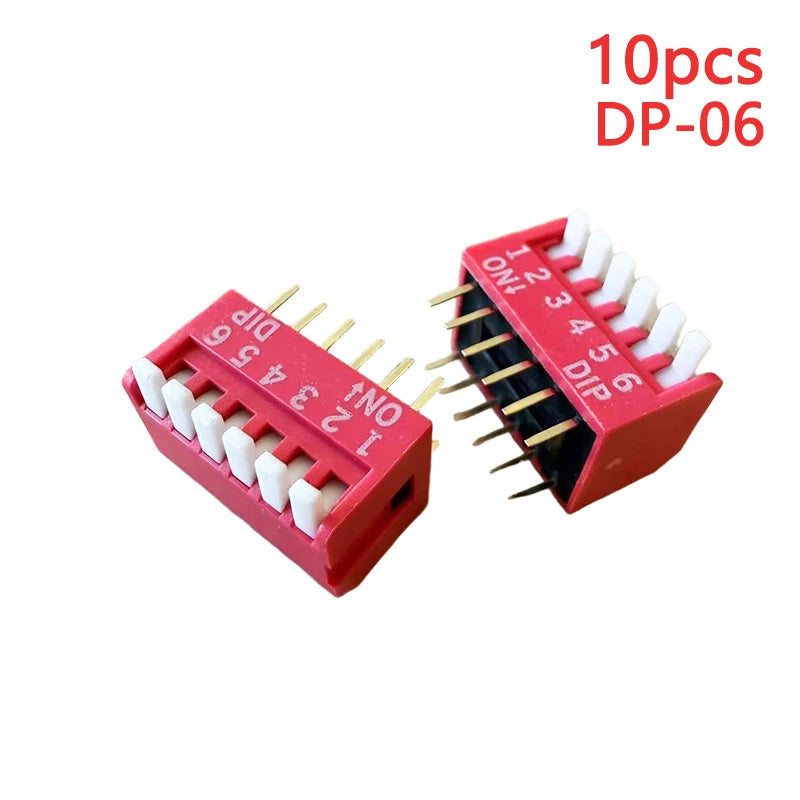 10PCS Piano Type Red Toggle Switch Module Spacing 2.54MM Horizontal Type Side Plug DP-1/2/3/4/5/6/7/8/10 Position DIP Switch