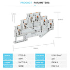 10Pcs PT2.5-3L Push-in Wiring Connector Triple 3 Level 2.5 mm² Cable 2.5mm Electrical Cable Din Rail Terminal Block PT 2.5-3L