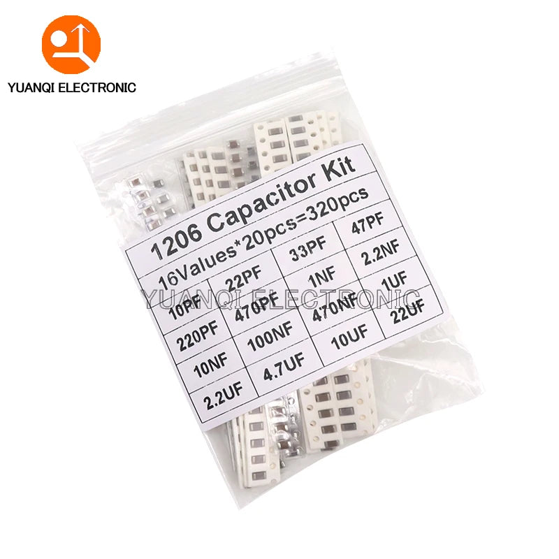 320PCS 720PCS 0603 0805 1206 SMD Capacitor Assorted Kit 16/36/50Values 1PF - 10UF Capacitance Set 100NF 0.1UF 1UF 2.2UF 4.7UF