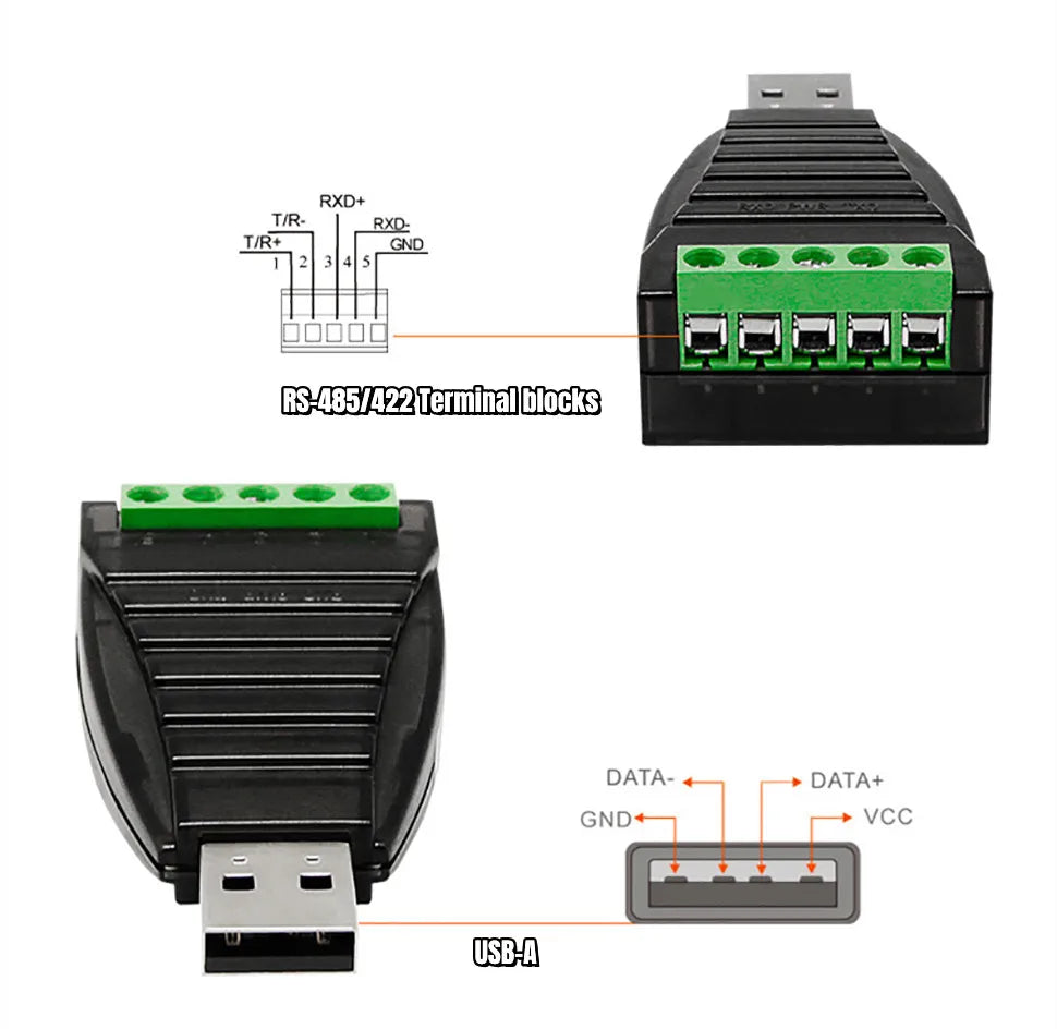 UOTEK USB to RS-485 RS-422 Converter RS 485 422 USB-A RS485 RS422 Serial Adapter Connector Full Half Duplex Anti Surge UT-885