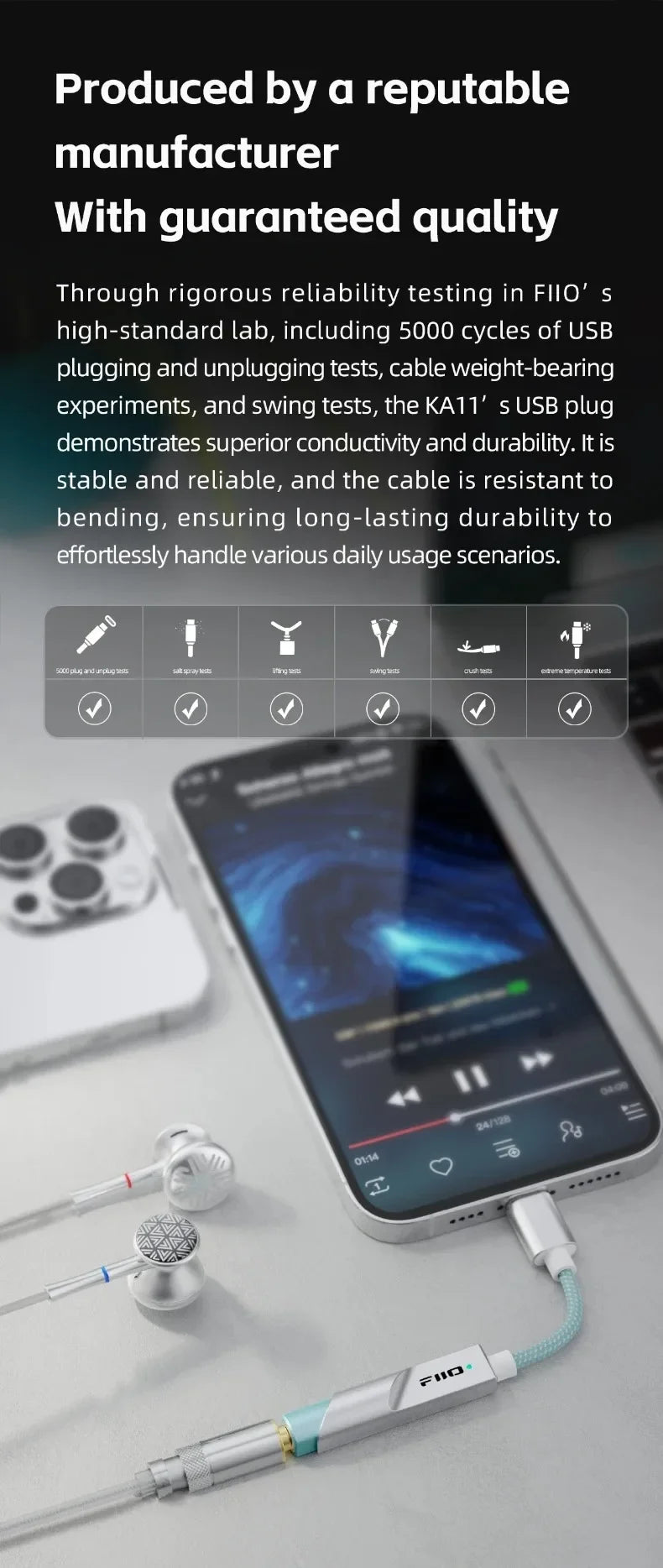 FiiO JadeAudio KA11 USB DAC AMP Hi-Res Audio Type-C to 3.5mm Adapter USB Dongle DAD256