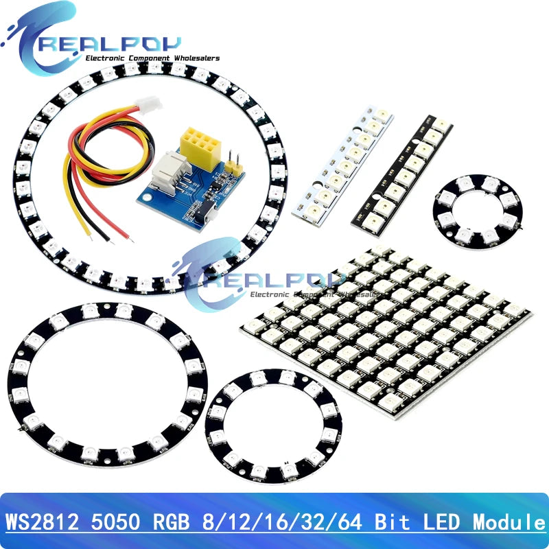 5V 8Bit 12Bit 16Bit 32Bit 64 Bits WS2812 5050 RGB LED Ring Lamp Light + Integrated Drivers For Arduino Diy ESP8266 WS2812