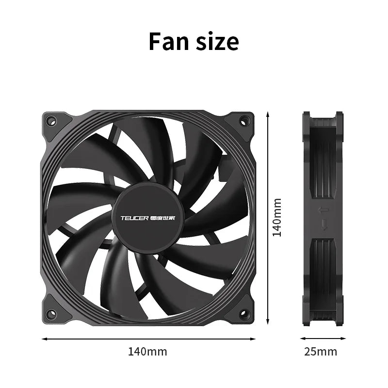 Teucer AF 14025 PC Case Cooling Fan 12V 4Pin PWM MHDB Hydraulic Bearing White 14CM Silent Fan for Computer Radiator Ventilator