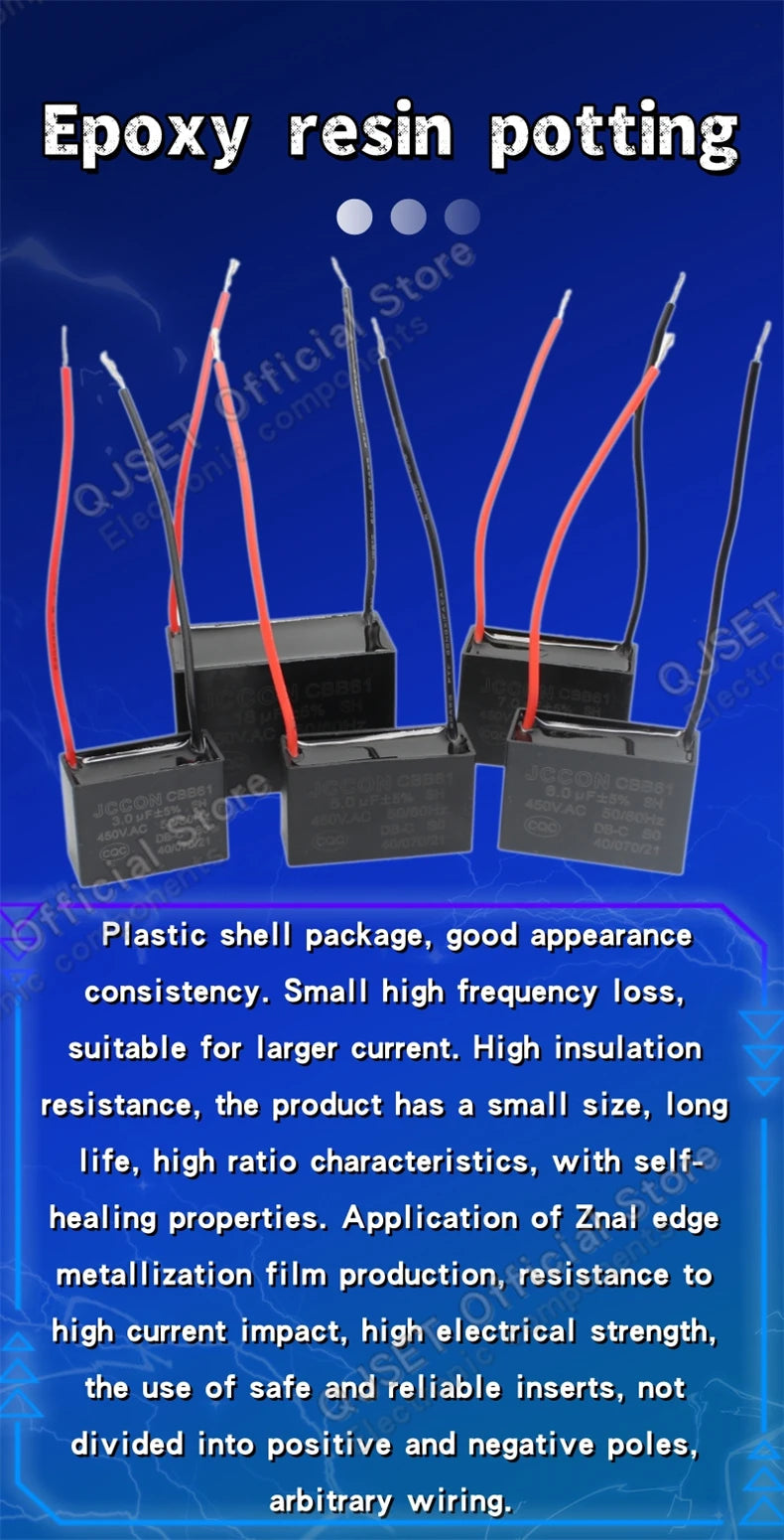 1pcs CBB61 Fan Starting Capacitor 450V 0.8/1/1.2/1.5/2/2.5/3/3.5/4/4.5/5/6/7/8/10/12/15/18/20UF Ceiling Fan Hood Motor Capacitor
