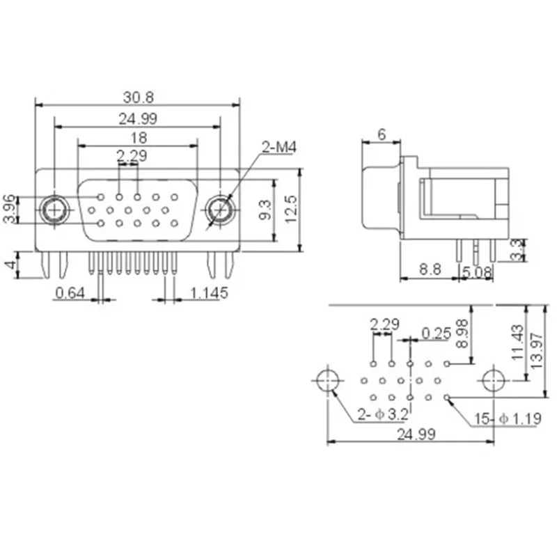 5/10PCS DR15 Female/Male Right Angle Welded D-Sub 15 Pin Connector RS232 Connector 90 Degree Bent Needle DB15