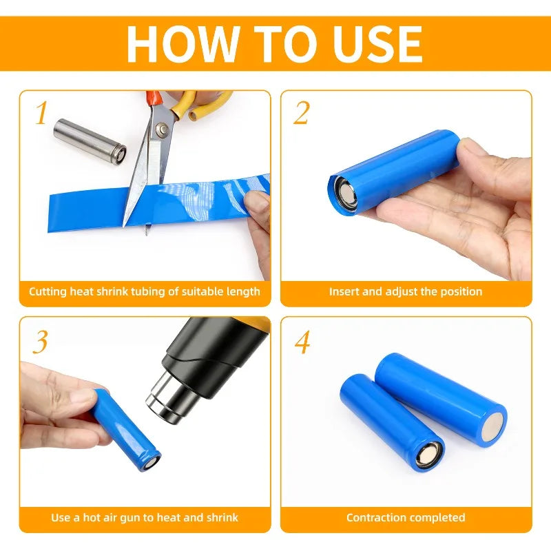 Width 17mm ~ 200mm Blue PVC Heat Shrink Tube 18650 Battery Wrap Battery Pack Insulated Cable Protector Sleeve Lithium Film Case