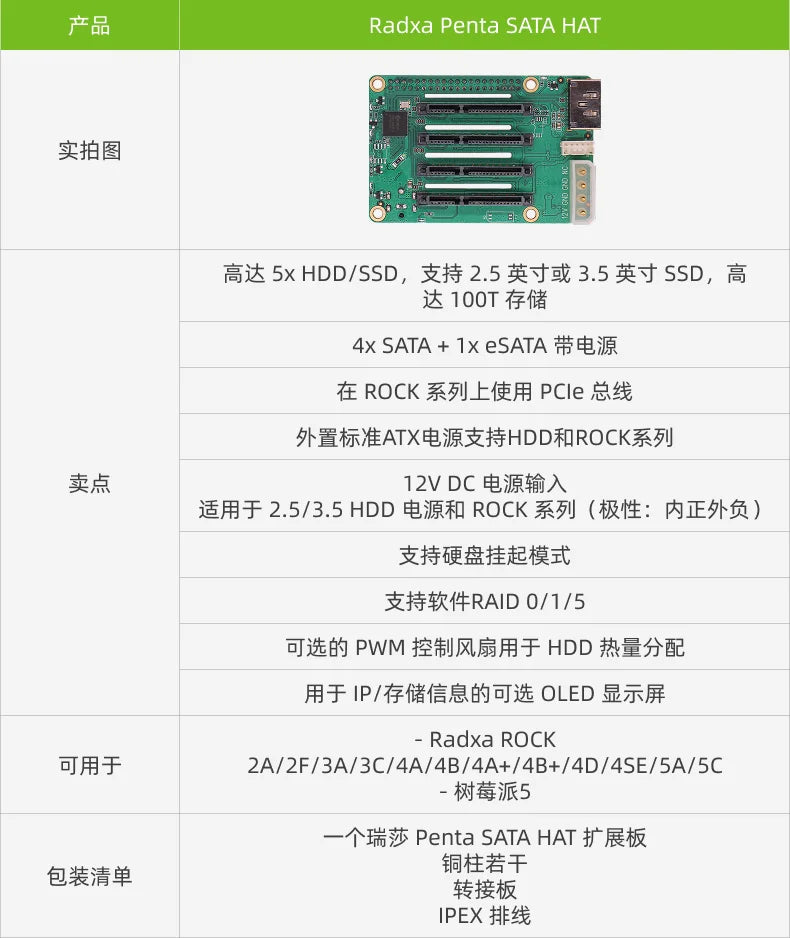 Penta SATA expansion board for various SBC Raspberry Pi, mini NAS
