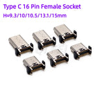 5pcs Type C 16 Pin Female Socket Connector Vertical SMT 180° PBC Plug-in Board USB Type-C 16P Plug Power Socket Connector