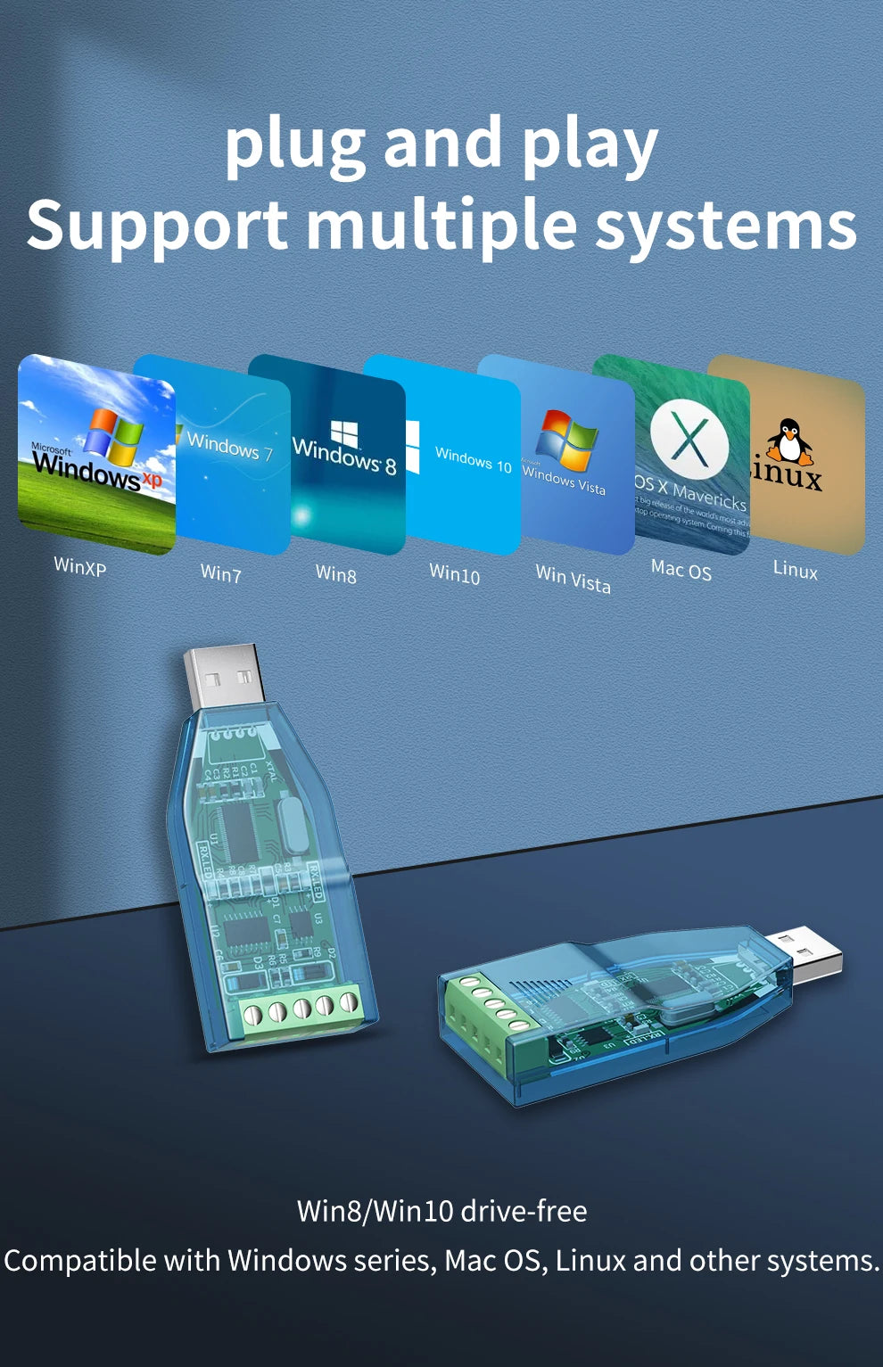 Industrial USB To RS485 Converter Upgrade Protection RS232 Converter Compatibility V2.0 Standard RS-485 A Connector Board Module