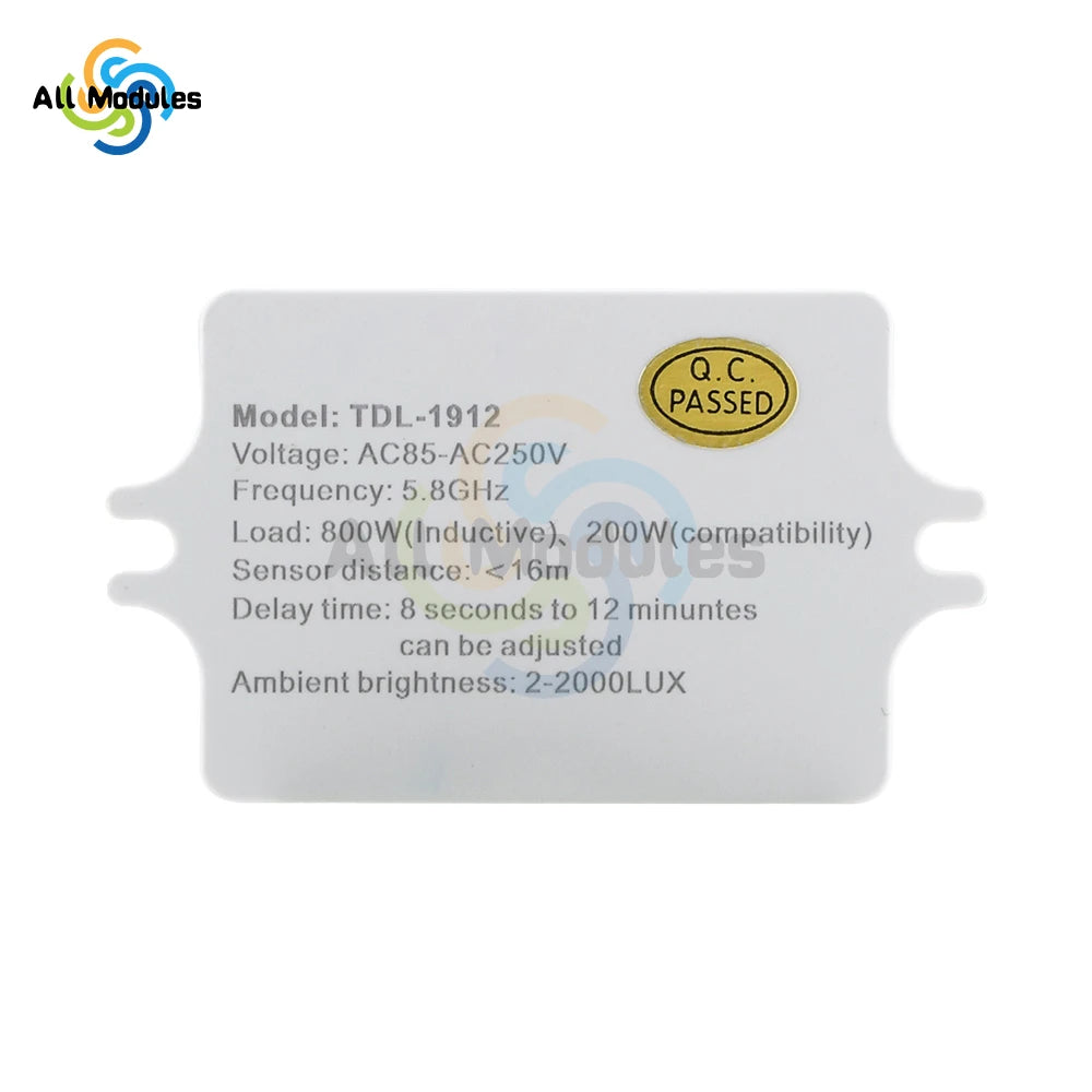 AC 220V 5.8GHz Microwave Radar Sensor Switch Human Body Motion Induction Sensor for LED Light Sensors Switches