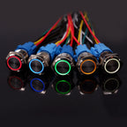 10PCS 16mm 19mm Metal Power Switch Button Flat Round LED Lamp Light Waterproof Latching /Self-reset Button Car Start Switch 12V