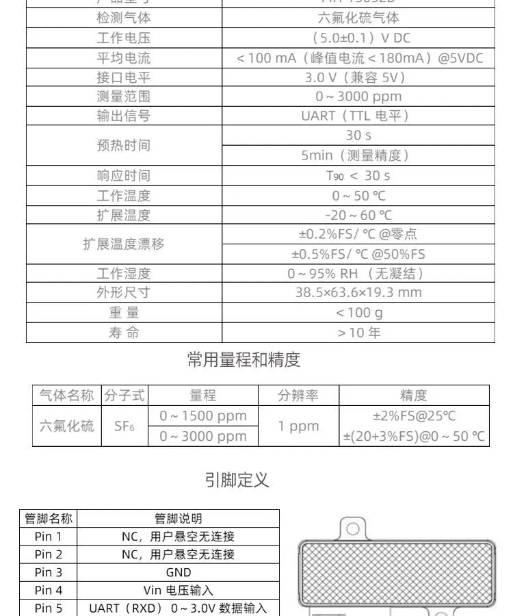 High Precision Infrared SF6 Sensor NDIR Sulfur Hexafluoride Gas Concentration Detection Power SF6 Detector Probe
