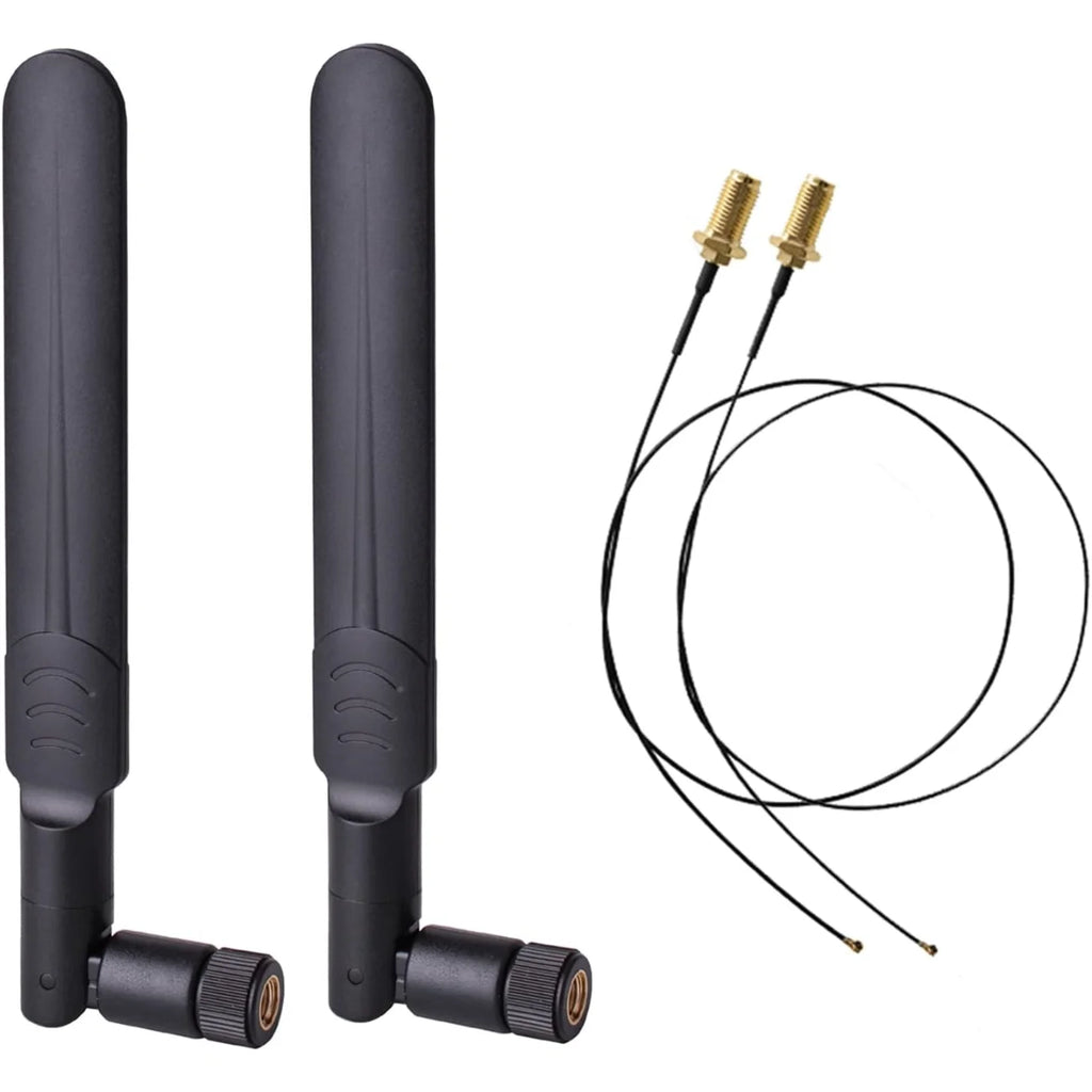 2 X 8dBi Dual Band 2.4GHz 5.8GHz Antenna RP-SMA Male + 2 X 15CM SMA Male to I-P-E-X-MHF4 Pigtail Cable for M.2 NGFF WiFi WLAN Ca