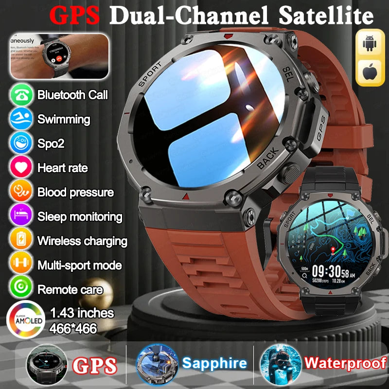 2025 New Military Bluetooth Call Smart Watch Built-in GPS Compass Barometric Altimeter 10ATM Waterproof Sports Smartwatches Men