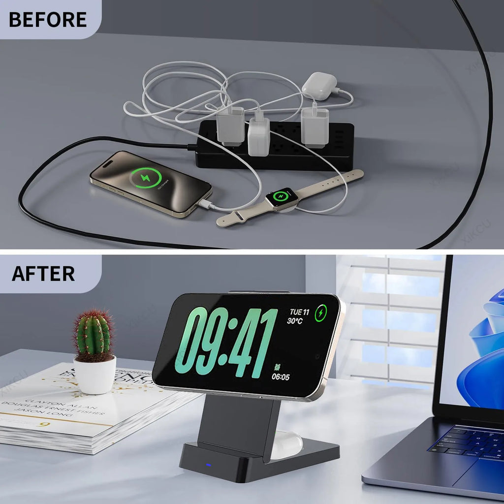 Magnetic Fast Wireless Charger Station For Magsafe iPhone 16 15 14 13 12 Pro Max Desktop Foldable Smartphone Charging Stand Dock