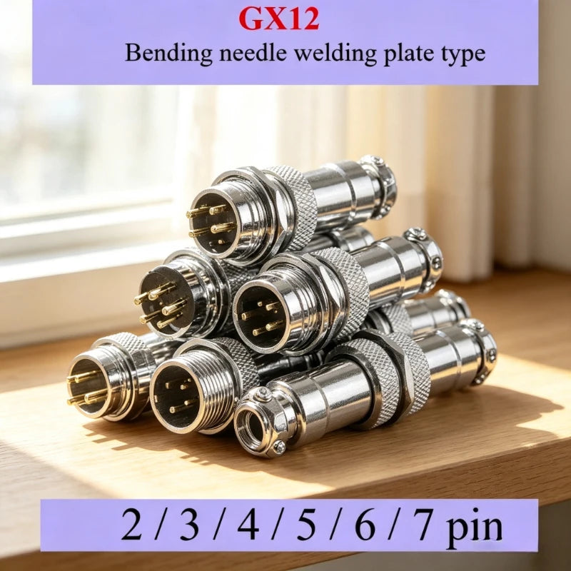 GX12 M12 PCB Aviation Plug Socket, 2/3/4/5/6/7Pin Gold Plated Copper Bent 90 Right Angle Solder Board Circuit Board Connector