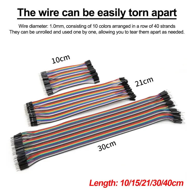 Jumper Wire 40Pins 2.54mm 10/15/21/30/40CM Female To Female, Male To Female, Male To Male Jumper Line Connecting Cable DIY KIT