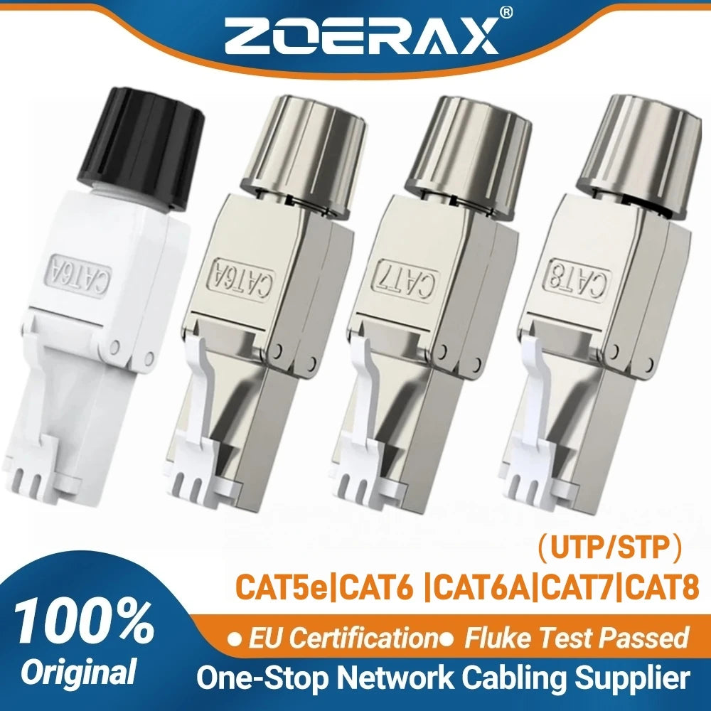 ZoeRax RJ45 Cat8 Cat7 Cat6A Connector Toolless Shielded/Unshielded Ethernet Termination Plug for 23~26AWG STP/UTP Ethernet Cable