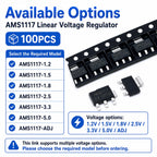 100PCS AMS1117 LM1117 SOT-223 LDO Linear Voltage Regulator IC 1.2V 1.5V 1.8V 2.5V 3.3V 5V ADJ