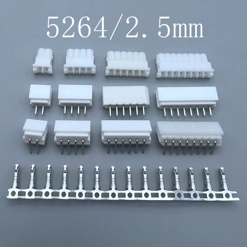 50pcs 5264 2.5mm Pitch Connector 2P 3P 4P 5P 6P 7P 8P 9P 10P 11P 12P Straight/Curved needle Housing Terminal 5264 Connector