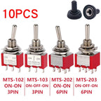 10pcs 6mm Miniature Switches Toggle Switch Single Pole Double Throw Mini Waterproof Cap Micro Switch ON-OFF-ON 6A