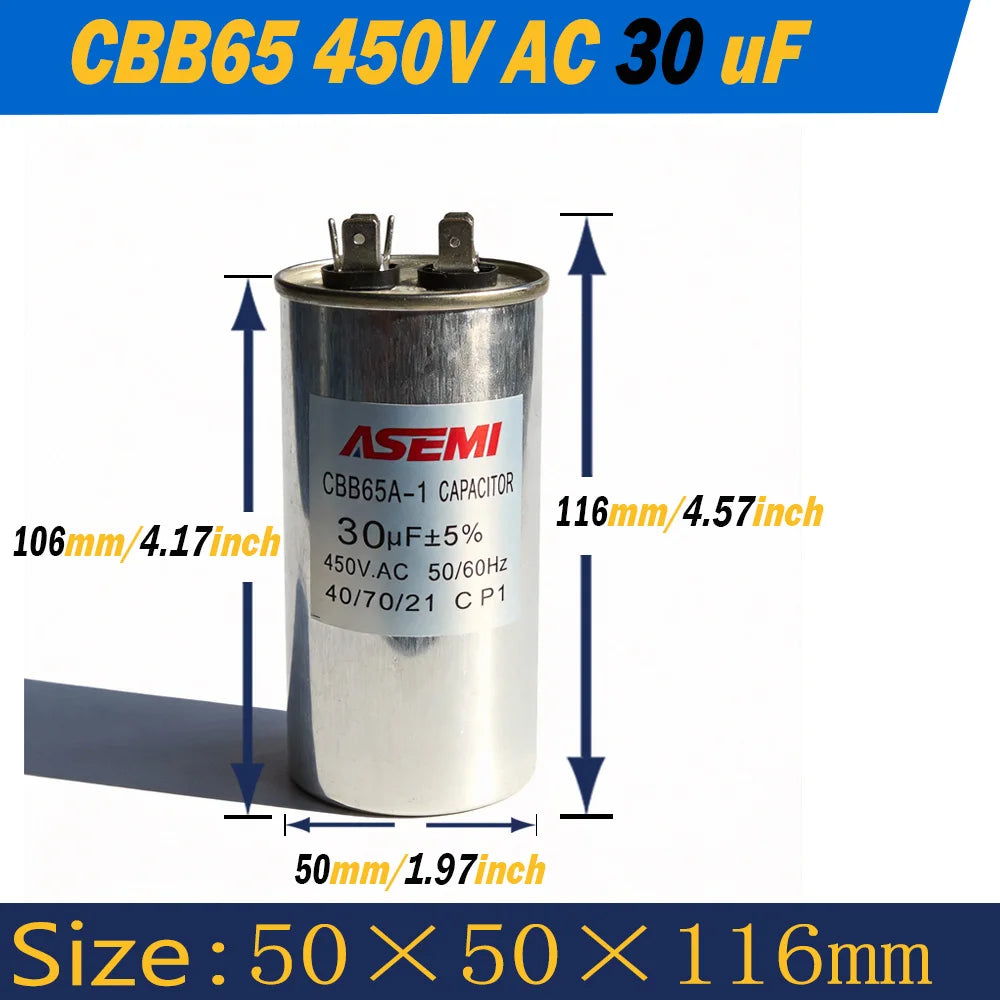 100uF CBB65 450V AC 40uF 45uF 50uF 60uF 65uF 70uF 80uF 90uF Motor Capacitor Air Conditioner Compressor Start Capacitor