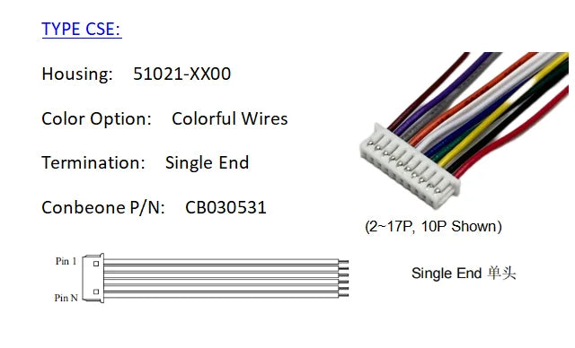 510210400 WIRE HARNESS, MOLEX PICO BLADE SERIES 1.25MM PITCH, 51021-0400, 4P CABLE, Off The Shelf