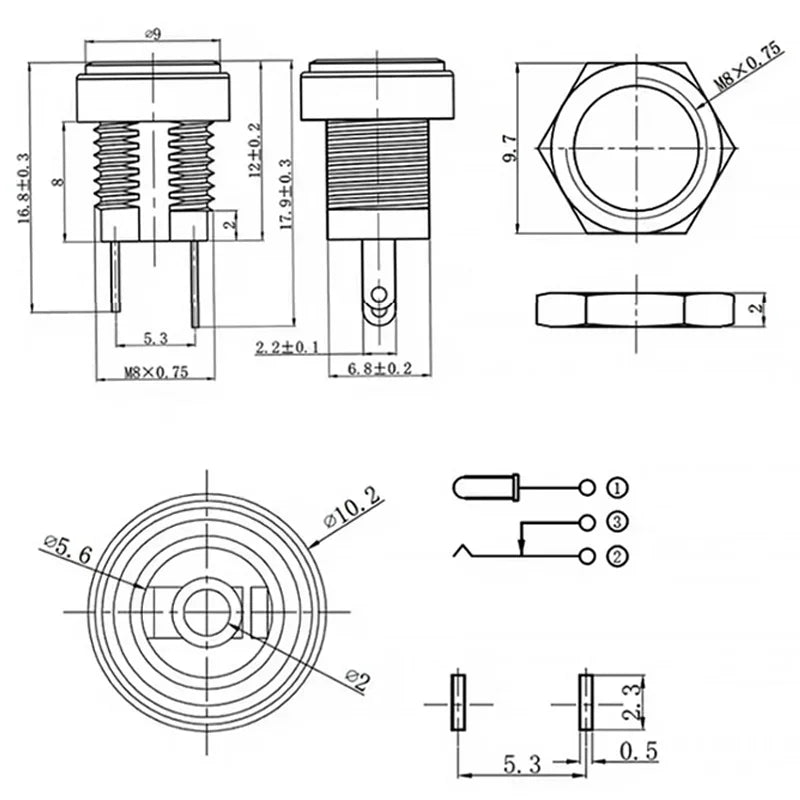 10/50/200Pcs DC-022B DC Power Socket 5.5x2.1/2.5mm Panel Mount Female Jack Socket  DC Connector DC022B