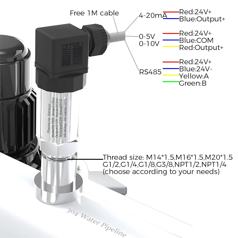 Pressure Transducer 4 20mA Water Gas Oil Liquid Pressure Sensor -1-0-1000bar 24VDC Positive Negative Vacuum Pressure Transmitter