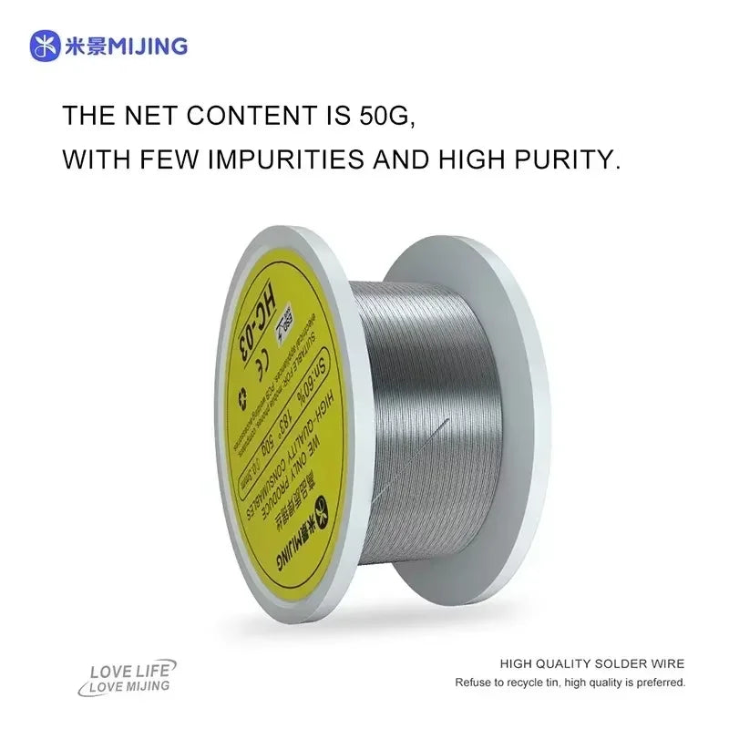 MIJING HC-03 HC-05 HC-08 Solder Wire 0.3/0.5/0.8mm High Purity Low Impedance Soldering Wire for Phone PCB Repair