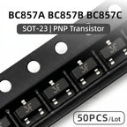 50PCS BC857A BC857B BC857C PNP Transistor SOT23 SMD Small Signal BJT 3E 3F 3G Marking Code Assorted Electronic Components