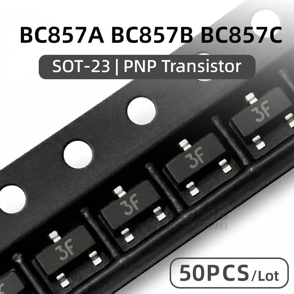50PCS BC857A BC857B BC857C PNP Transistor SOT23 SMD Small Signal BJT 3E 3F 3G Marking Code Assorted Electronic Components