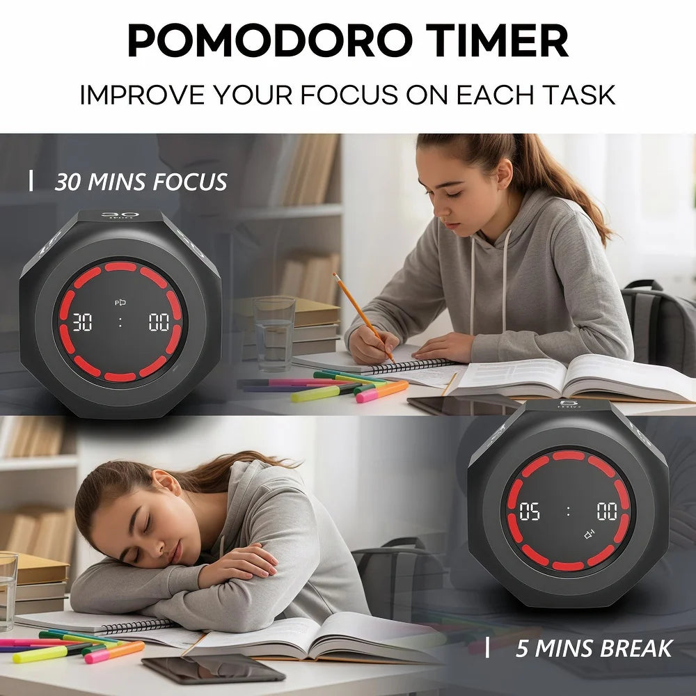 Visual Study Timer for Kids Focus Pomodoro Clock with Gravity Sensor Flip Mute Countdown Tool Homework Exam Time Management Gift