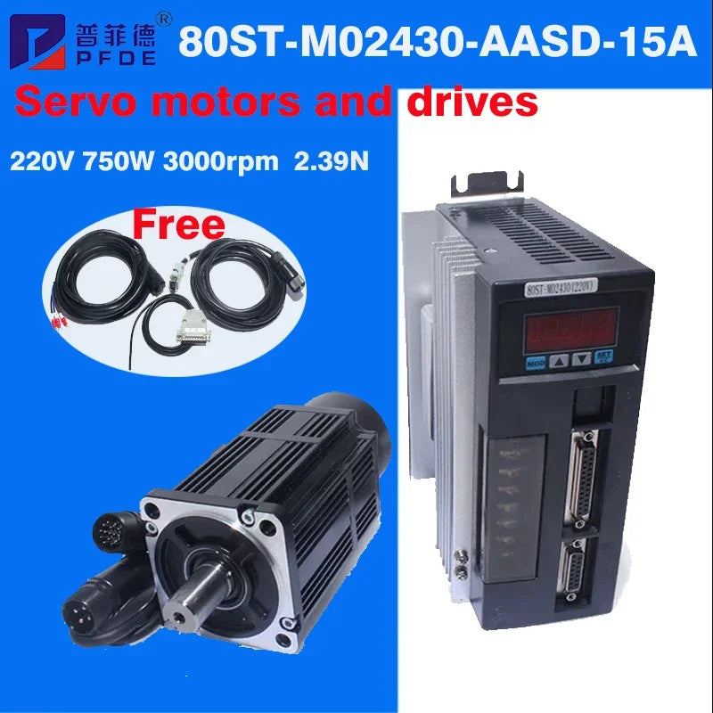 AASD-15A Driver 80ST-M02430 AC Servo Motor Kit  2.39N 750W 3000rpm 220V Single-Phase Ac Drive DIY Precision Simulators  ﻿