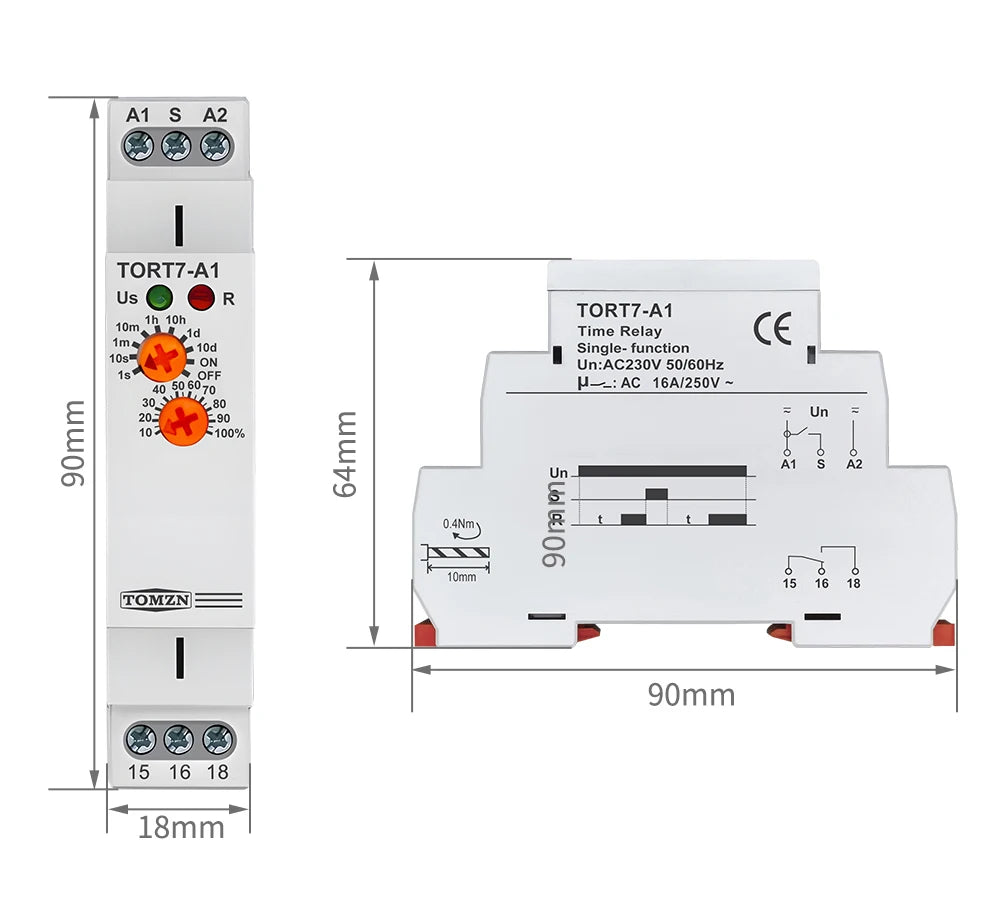 TOMZN TORT7 Series Delay-ON Delay-OFF 10in1 Asymmetric Cycler Time Relay Multi-function Timer Switch 0.1S-10D Pulse Interval
