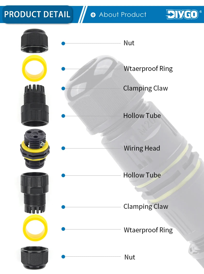 IP68 M16 Waterproof Connector,Electric Junction Box 2/3Pin Screw connection Solderless For 3-10mm Cable,Adapter terminal Outdoor