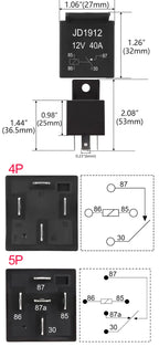 12V/24V 4Pin 5Pin Waterproof Relay 40A Car Auto Relay with Copper Terminals & Socket Metal Insert Relay